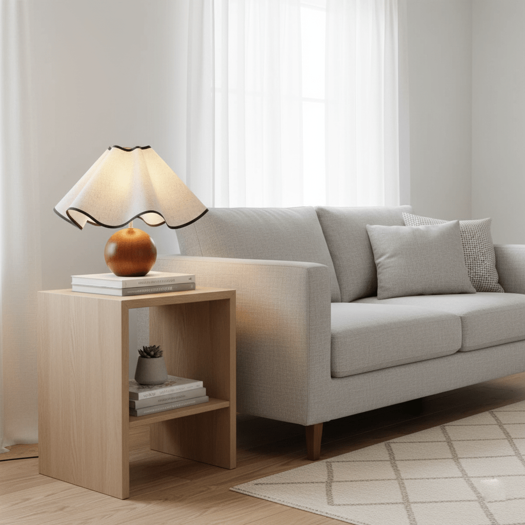 Welleninspirierte Tischlampen mit Stoffschirm