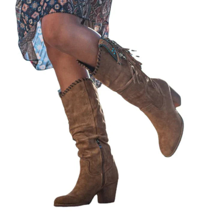 Cowboystiefel Mit Hohem Schaft Und Blockabsatz | Winter