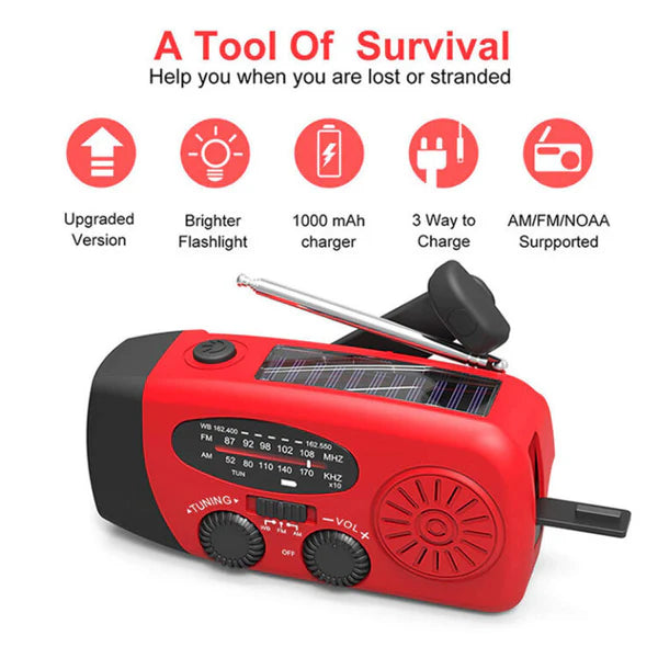 Selbstbetriebendes Notfallradio – Handkurbel, Solar, Taschenlampe & Powerbank | FM/AM-Radio – Unverzichtbar bei Katastrophen & Notfällen
