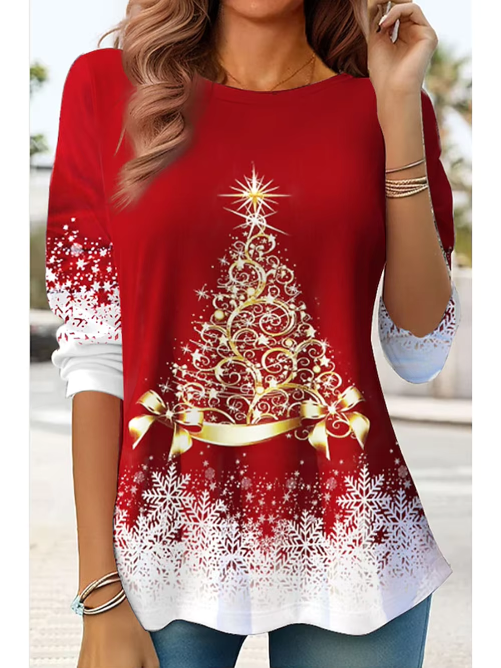 Trendiges Rotes Weihnachts-Top Für Damen | Casual