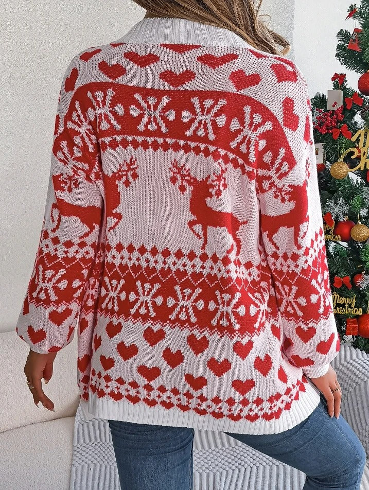 Gestrickter Weihnachts-Pullover Für Damen | Offen Vorne