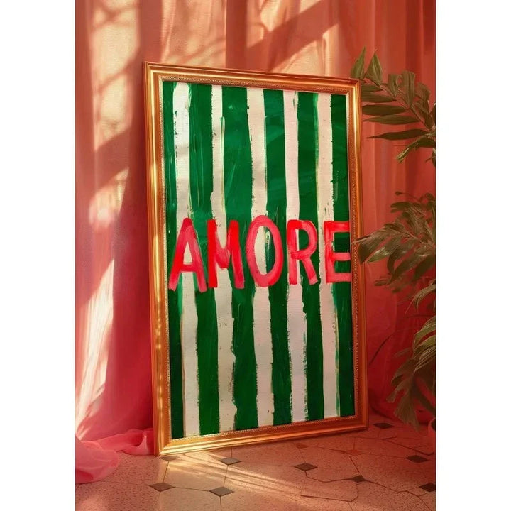 Impresión de Arte de Pared en Lienzo Abstracto Amore con Rayas Verdes