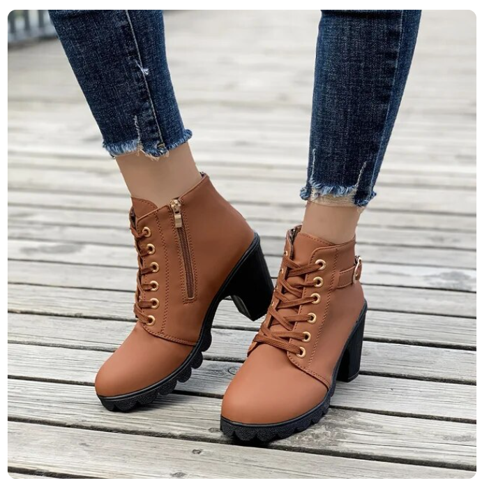 Damen Trendige Stiefeletten Mit Schnürung | Seitlichem Reißverschluss