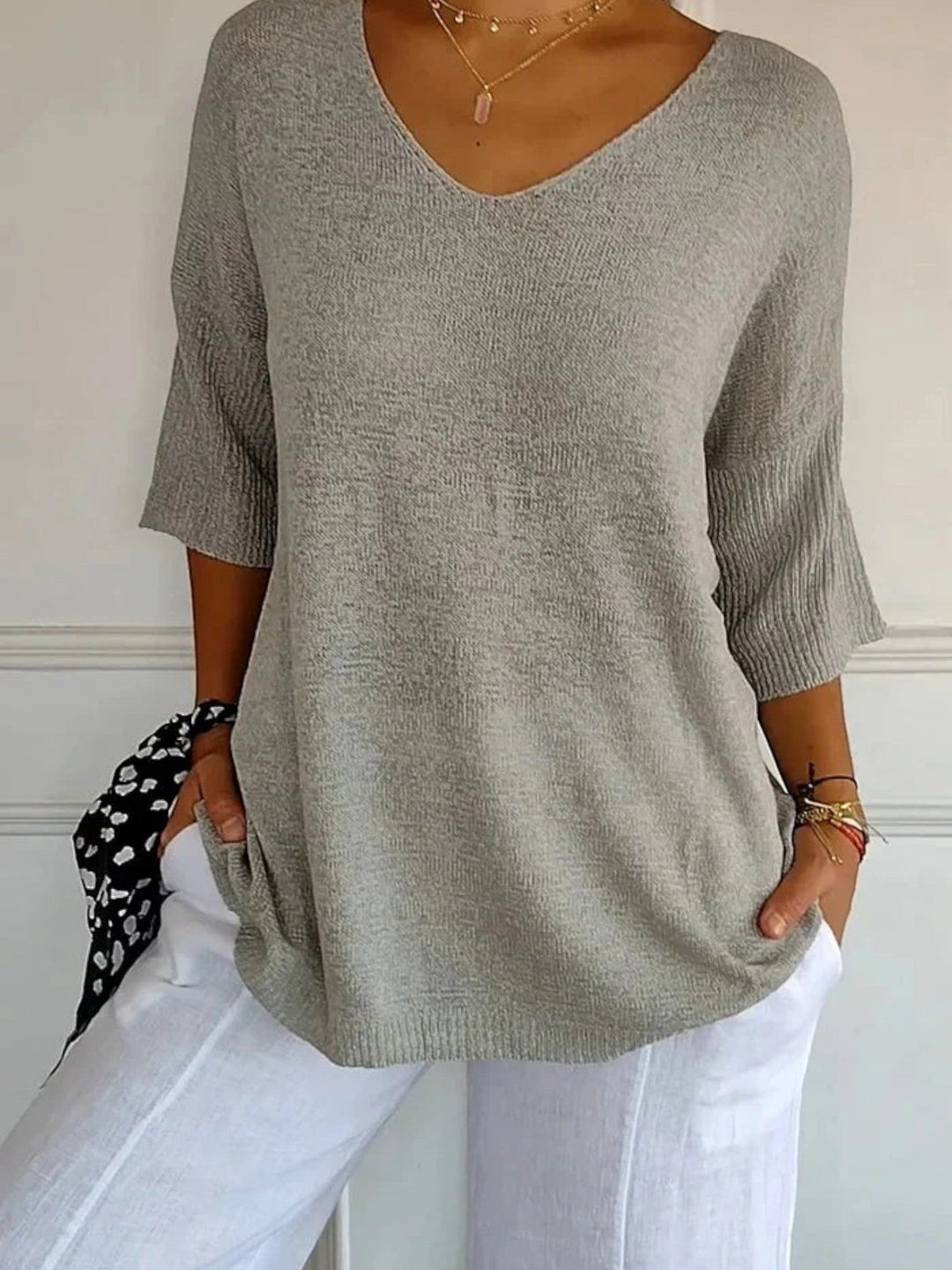 Manon | Bequemes Stricktop Mit V-ausschnitt Für Damen