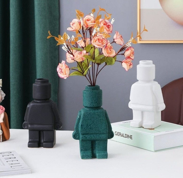 Roboter-Blumentopf im Ziegelstein-Look – Kreativ, Stabil & Pflanzbereit | Originelle Pflanzgefäße für Wohnzimmer, Balkon & Büro