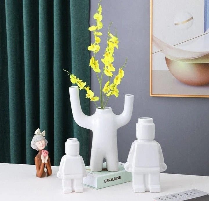 Roboter-Blumentopf im Ziegelstein-Look – Kreativ, Stabil & Pflanzbereit | Originelle Pflanzgefäße für Wohnzimmer, Balkon & Büro
