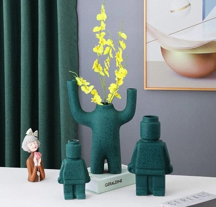 Roboter-Blumentopf im Ziegelstein-Look – Kreativ, Stabil & Pflanzbereit | Originelle Pflanzgefäße für Wohnzimmer, Balkon & Büro