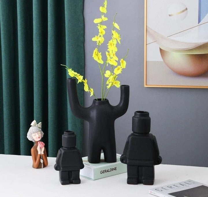 Roboter-Blumentopf im Ziegelstein-Look – Kreativ, Stabil & Pflanzbereit | Originelle Pflanzgefäße für Wohnzimmer, Balkon & Büro
