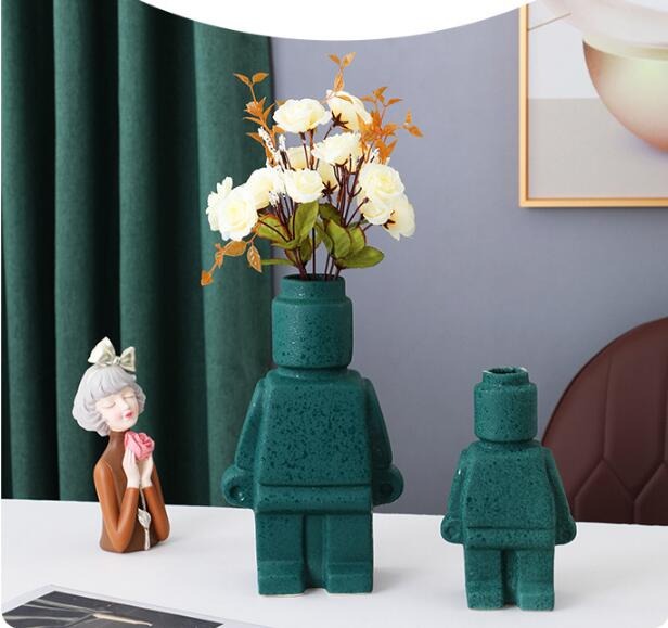 Roboter-Blumentopf im Ziegelstein-Look – Kreativ, Stabil & Pflanzbereit | Originelle Pflanzgefäße für Wohnzimmer, Balkon & Büro