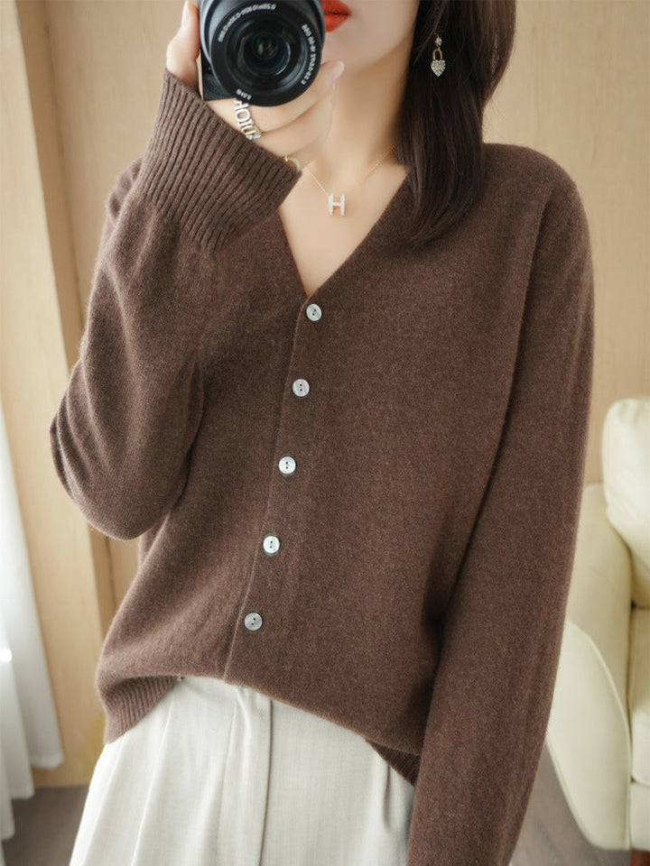 Langärmliger Kaschmir-Cardigan Mit Knöpfen Für Damen | Übergröße