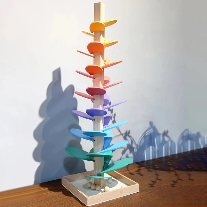 Interaktiver Regenbogen-Murmelturm – Buntes Lernspielzeug aus Holz für Kinder | Fördert Motorik & Spaß am Entdecken