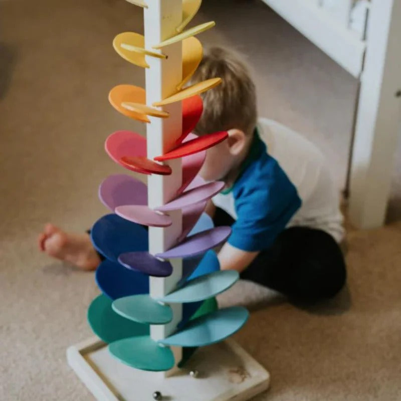Interaktiver Regenbogen-Murmelturm – Buntes Lernspielzeug aus Holz für Kinder | Fördert Motorik & Spaß am Entdecken