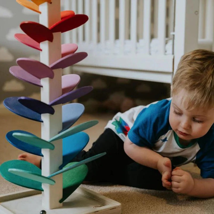 Interaktiver Regenbogen-Murmelturm – Buntes Lernspielzeug aus Holz für Kinder | Fördert Motorik & Spaß am Entdecken