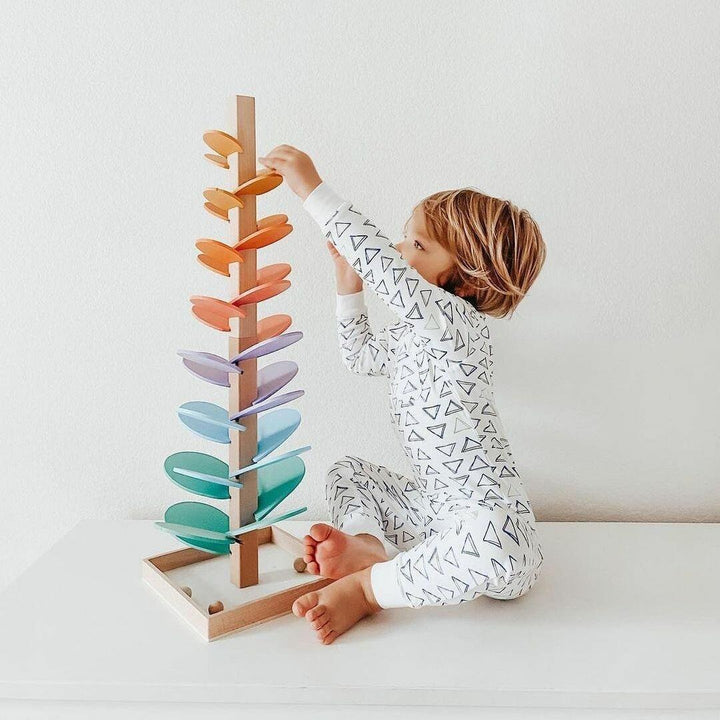 Interaktiver Regenbogen-Murmelturm – Buntes Lernspielzeug aus Holz für Kinder | Fördert Motorik & Spaß am Entdecken