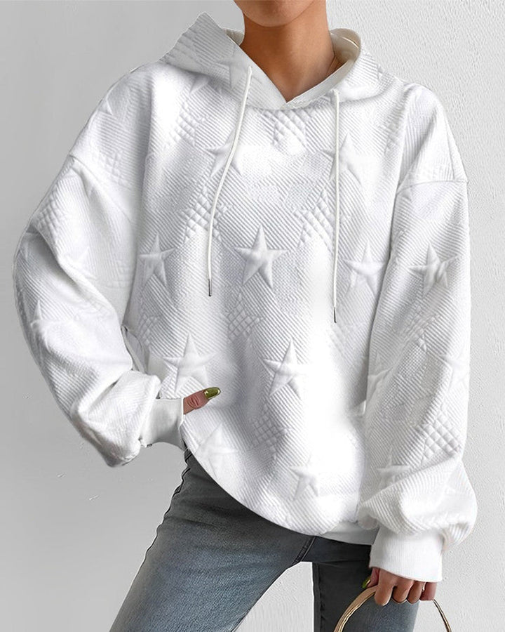 Kapuzenpullover Mit Geprägten Sternen Für Damen | Weiß
