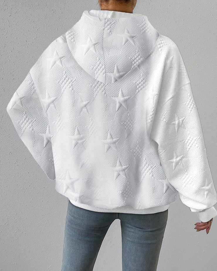 Kapuzenpullover Mit Geprägten Sternen Für Damen | Weiß