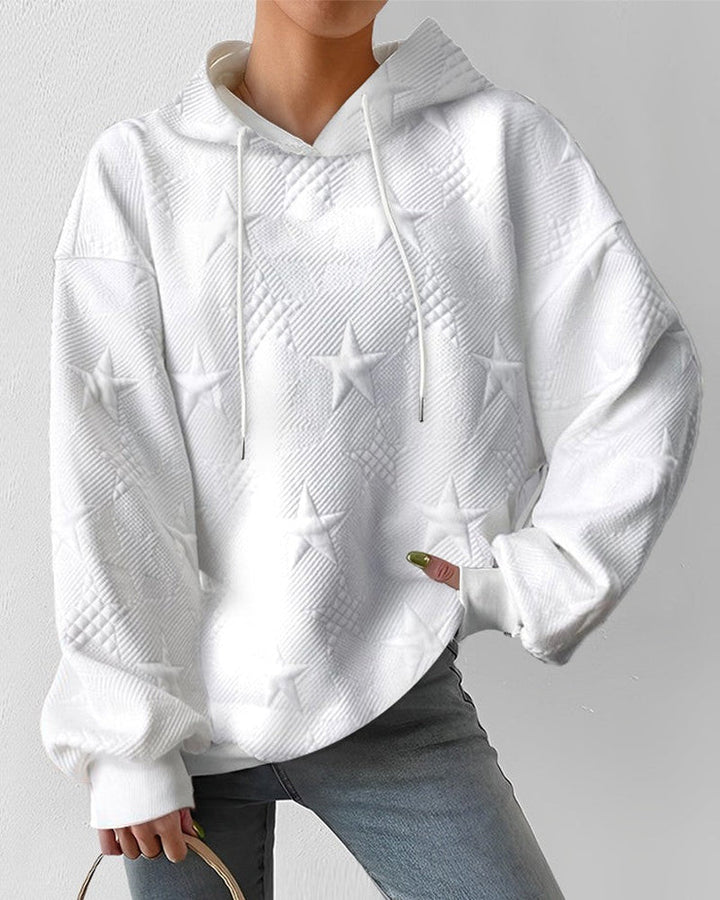 Kapuzenpullover Mit Geprägten Sternen Für Damen | Weiß