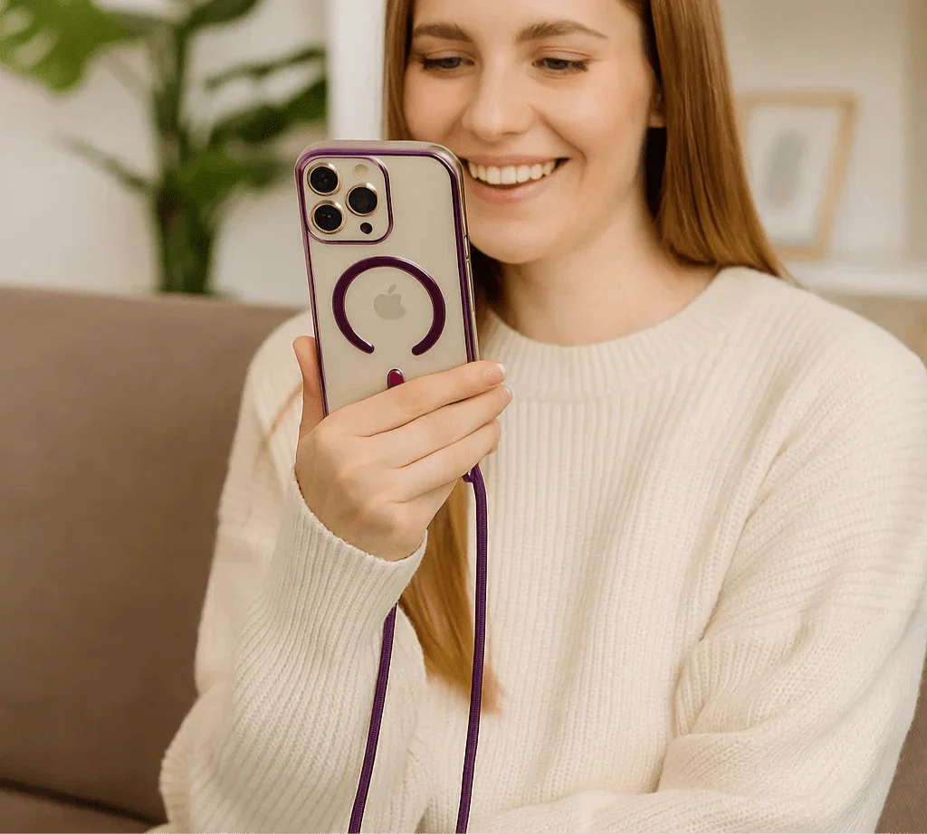 Sistema de Correa Cruzada con Funda Transparente MagSafe para Teléfono