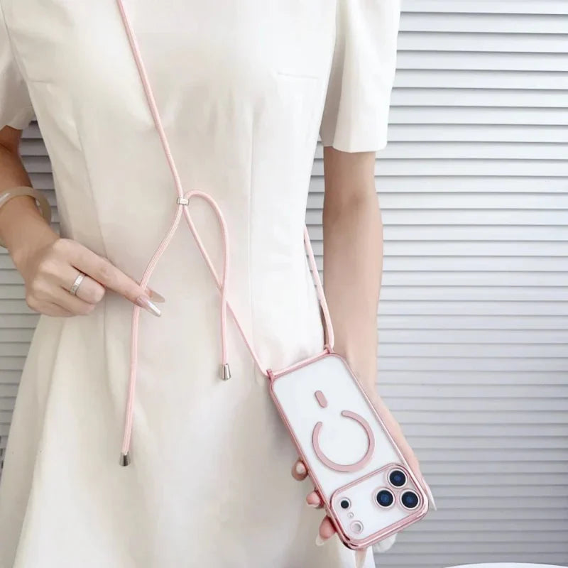 Sistema de Correa Cruzada con Funda Transparente MagSafe para Teléfono