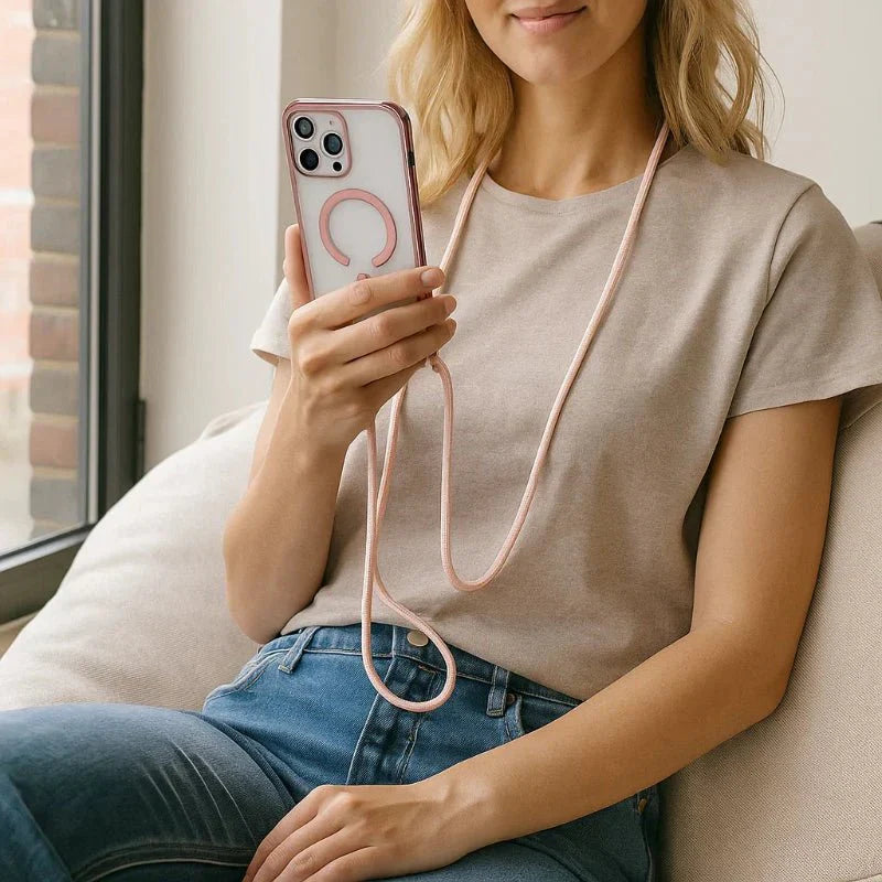 Sistema de Correa Cruzada con Funda Transparente MagSafe para Teléfono