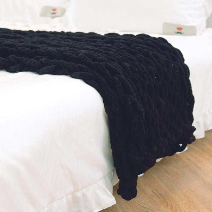 Knitted Throw Blanket Chunky Textured Home Accent Cover