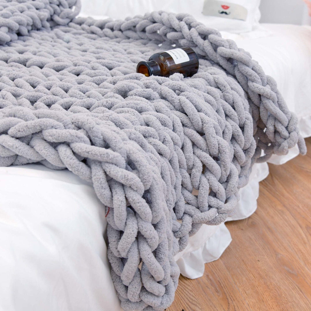 Knitted Throw Blanket Chunky Textured Home Accent Cover