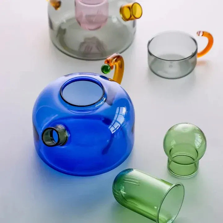 Transparenter Wasserkocher mit Tassen – Stilvolles Set mit kontrastierenden Farben | Ideal zum stilvollen Brühen & Servieren von Tee oder Kaffee