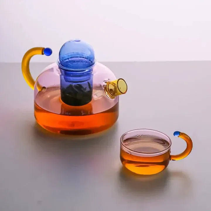 Transparenter Wasserkocher mit Tassen – Stilvolles Set mit kontrastierenden Farben | Ideal zum stilvollen Brühen & Servieren von Tee oder Kaffee