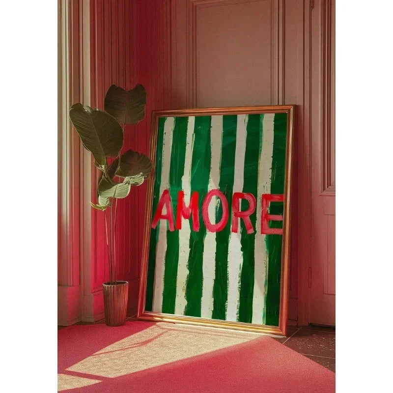 Impresión de Arte de Pared en Lienzo Abstracto Amore con Rayas Verdes