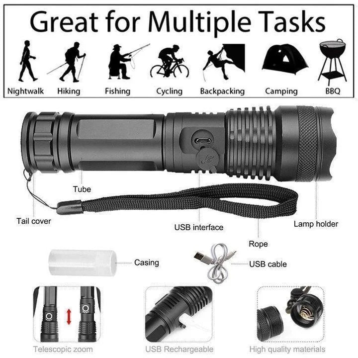 Ultra Bright Rechargeable LED Flashlight with Zoom Function