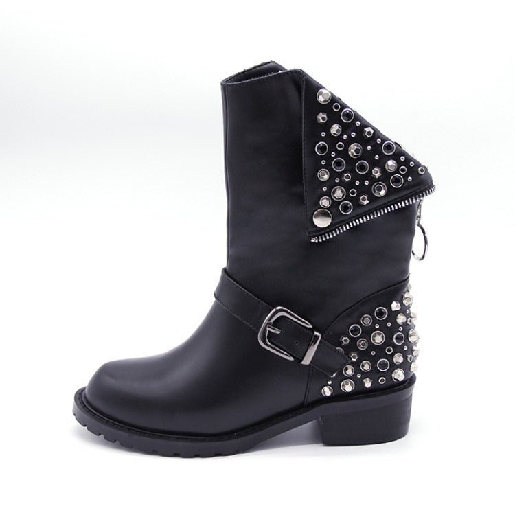 Schwarze Stiefel Für Damen Mit Silbernen Nieten | Bikerstiefel