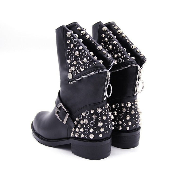 Schwarze Stiefel Für Damen Mit Silbernen Nieten | Bikerstiefel