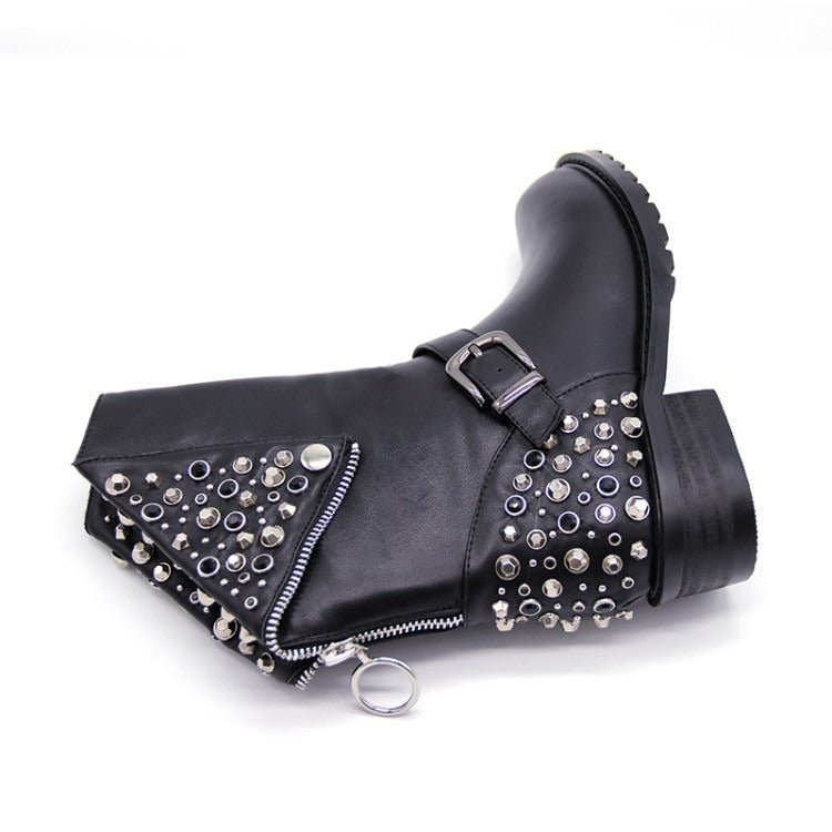 Schwarze Stiefel Für Damen Mit Silbernen Nieten | Bikerstiefel