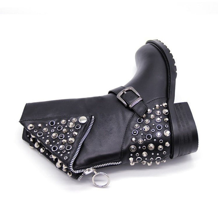 Schwarze Stiefel Für Damen Mit Silbernen Nieten | Bikerstiefel
