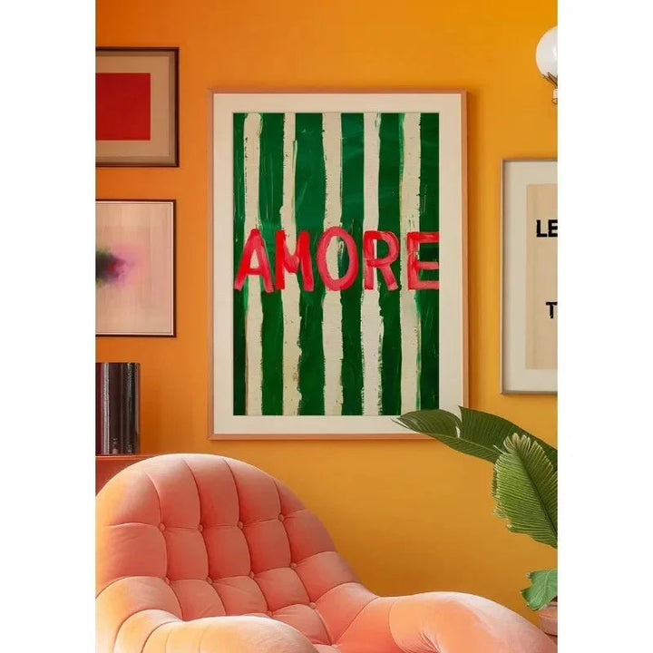 Impresión de Arte de Pared en Lienzo Abstracto Amore con Rayas Verdes