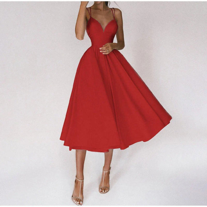 Malia | Elegantes Partykleid Mit V-ausschnitt Für Damen | Midi