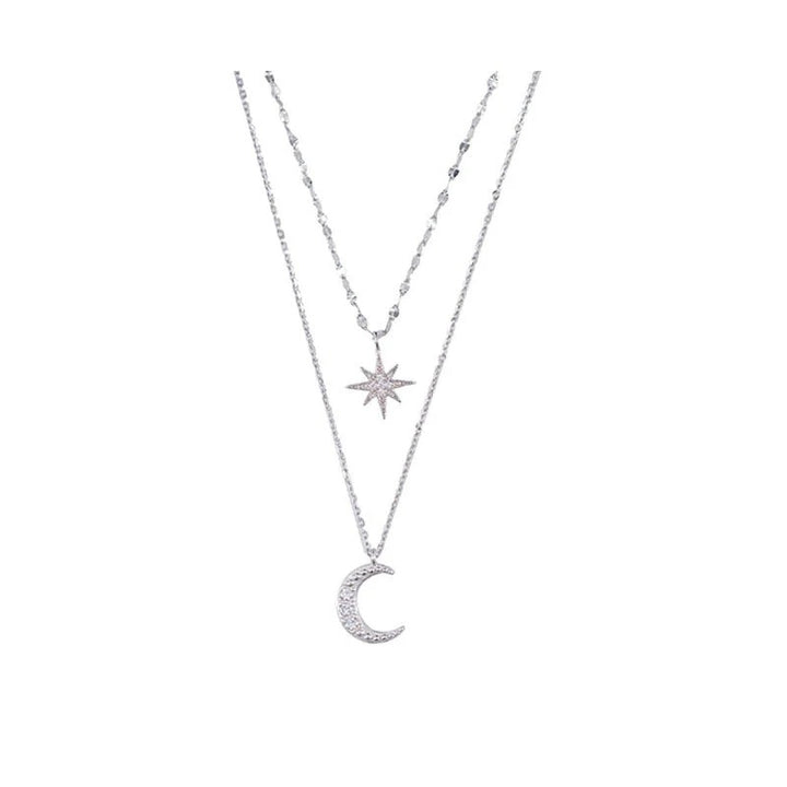 Doppelte Halskette mit Mond-Design – Elegantes Silber-Accessoire mit zartem Lichtschimmer | Stilvoll & Symbolisch für jeden Anlass