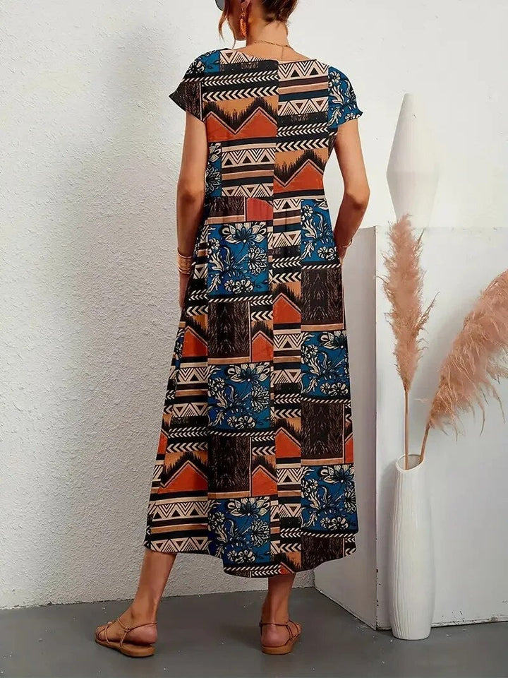 Bohème Kleid Mit Kurzen Ärmeln Für Frauen | Midi
