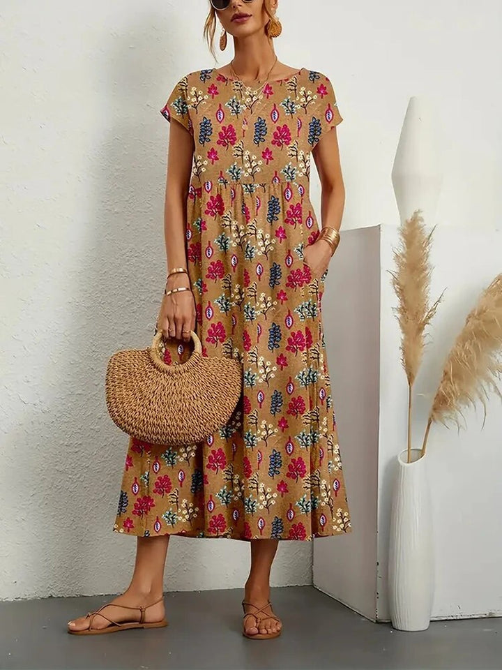 Bohème Kleid Mit Kurzen Ärmeln Für Frauen | Midi
