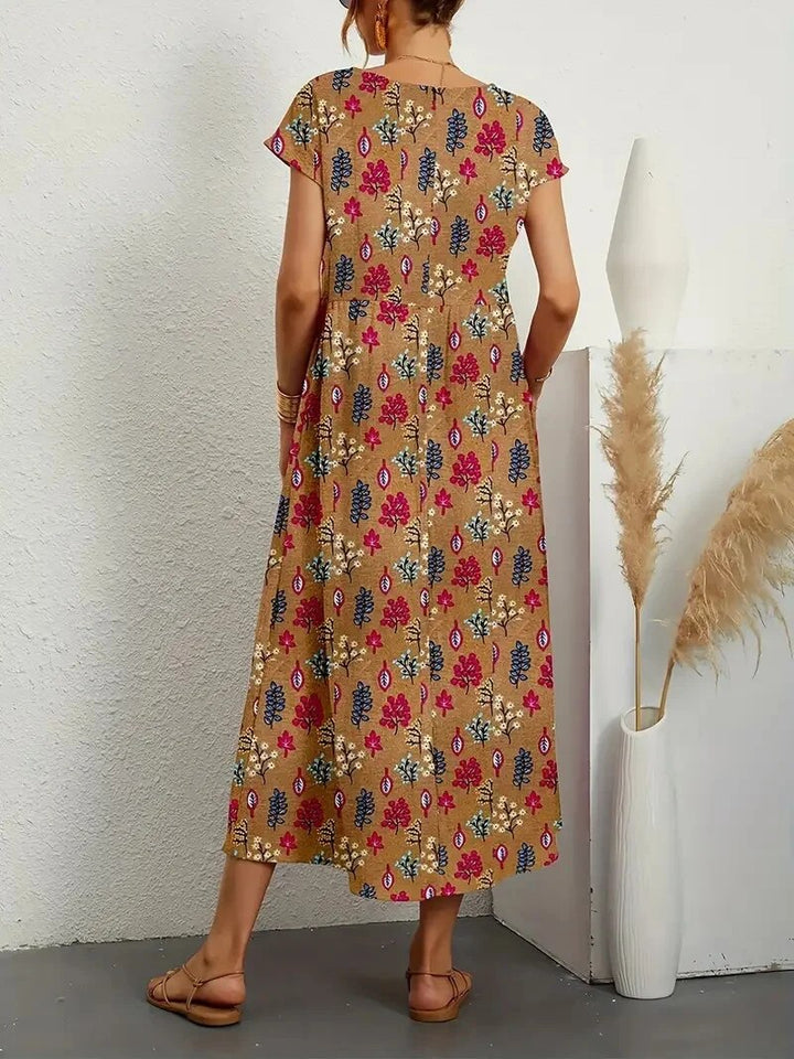 Bohème Kleid Mit Kurzen Ärmeln Für Frauen | Midi
