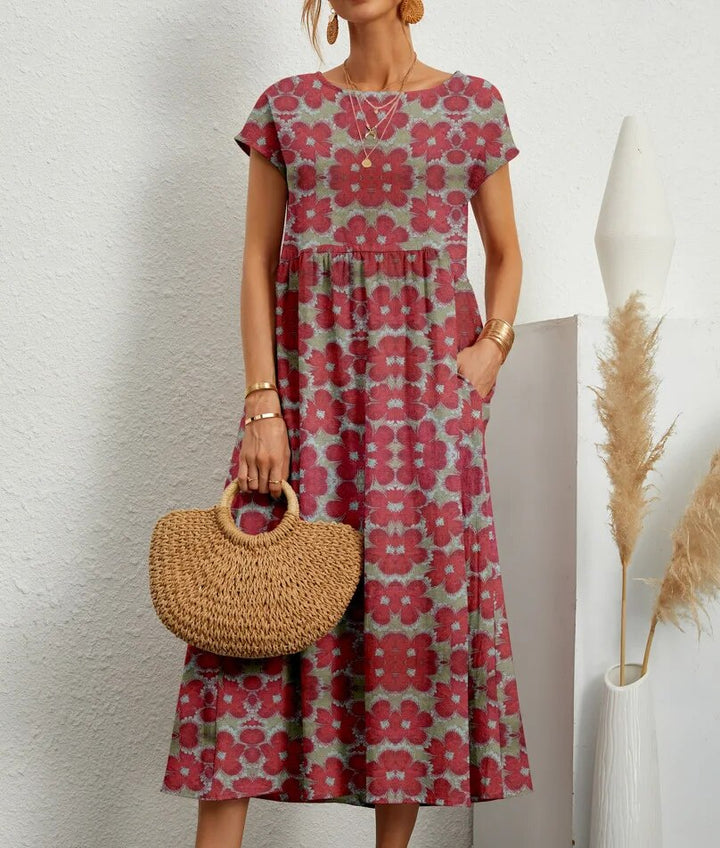 Bohème Kleid Mit Kurzen Ärmeln Für Frauen | Midi