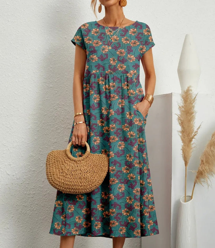 Bohème Kleid Mit Kurzen Ärmeln Für Frauen | Midi