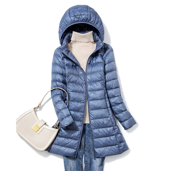 Lange Pufferjacke Mit Kapuze Für Frauen | Warm
