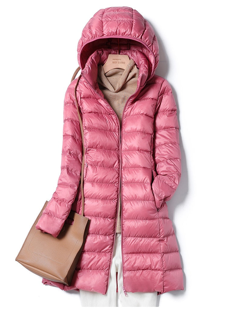 Lange Pufferjacke Mit Kapuze Für Frauen | Warm