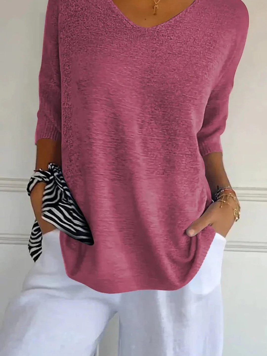 Manon | Bequemes Stricktop Mit V-ausschnitt Für Damen
