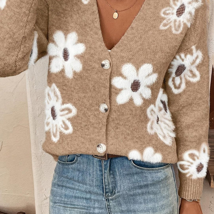 Strickjacke Mit Blumenmuster Für Damen | Herbst