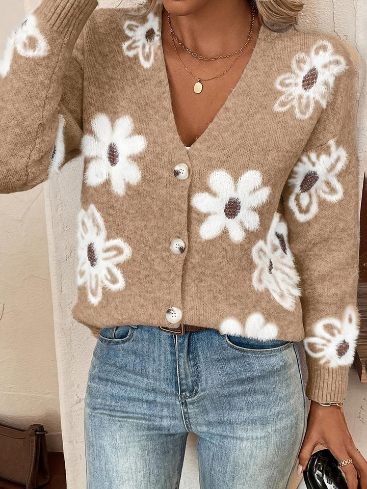 Strickjacke Mit Blumenmuster Für Damen | Herbst