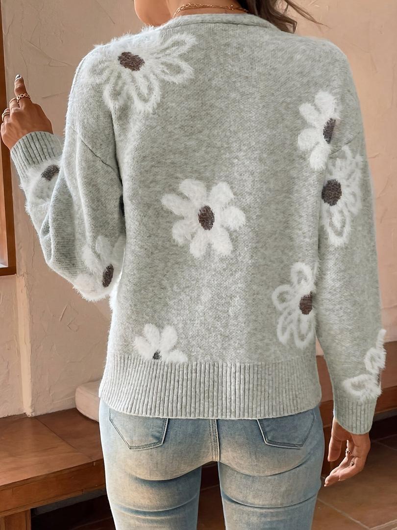 Strickjacke Mit Blumenmuster Für Damen | Herbst