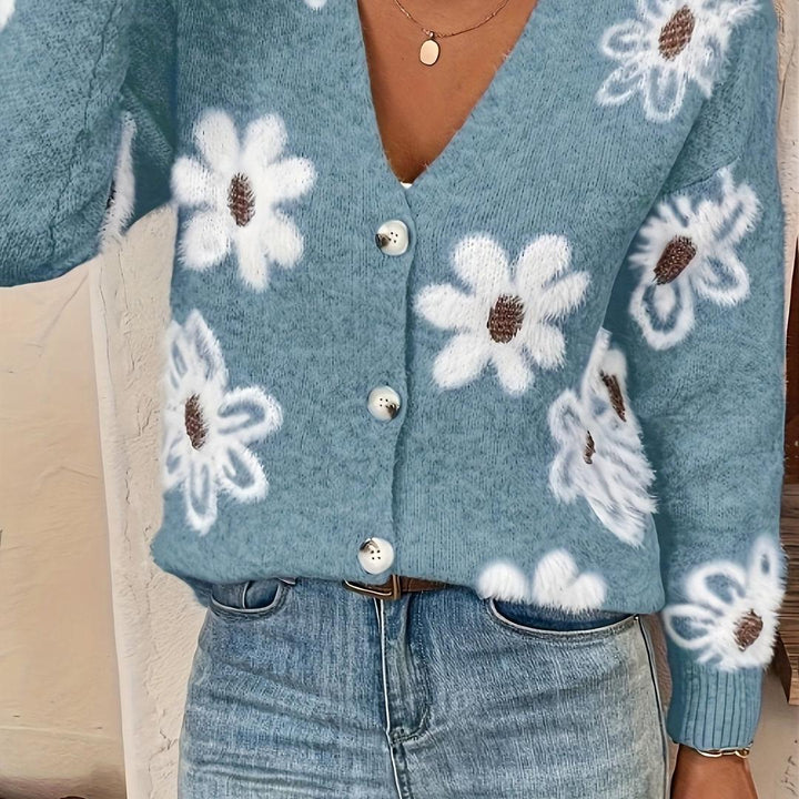 Strickjacke Mit Blumenmuster Für Damen | Herbst