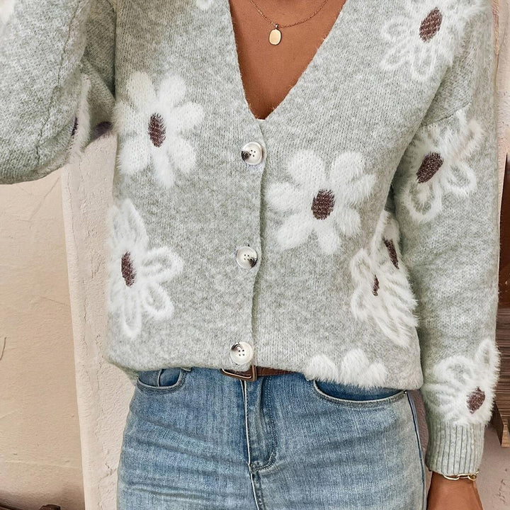 Strickjacke Mit Blumenmuster Für Damen | Herbst